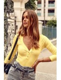 Ribbed bodysuit with a button-down neckline, yellow FG598 - Online store - Boutique